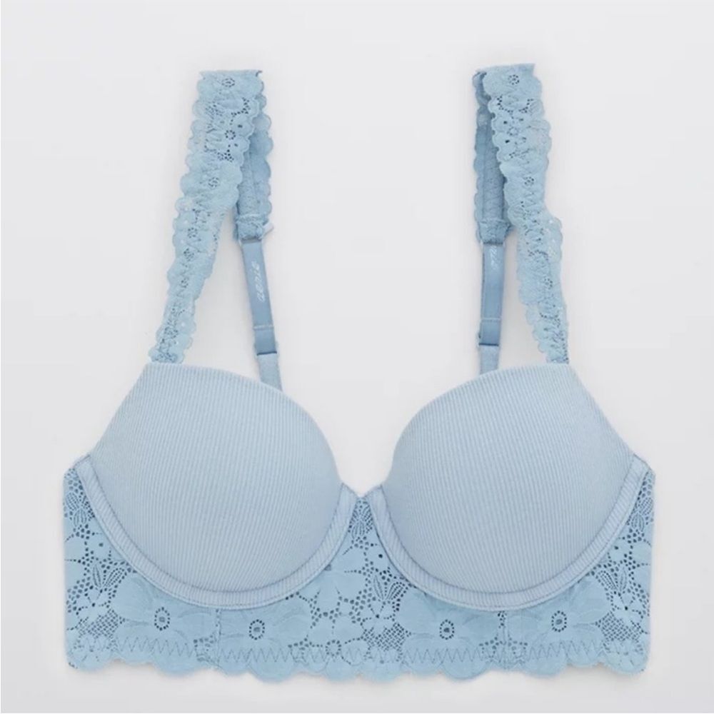 Organic cotton Light Blue Lace Longline Bra